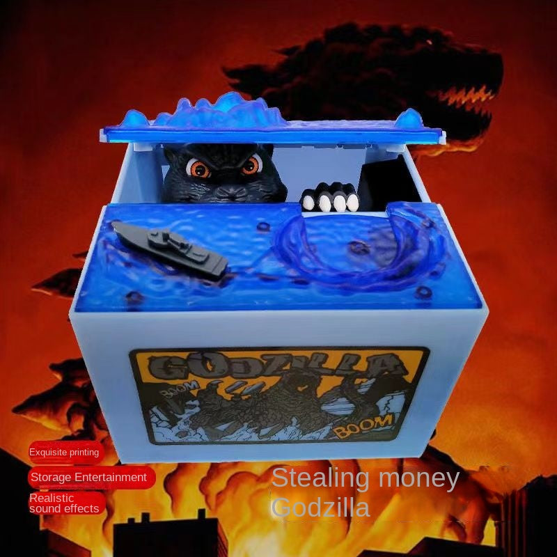 Douyin Gleicher Stil Godzilla Dinosaurier Gorilla Münzbank Neue Cartoon Stehlen Geld Katze Elektrische Musik Sparkasse Spielzeug