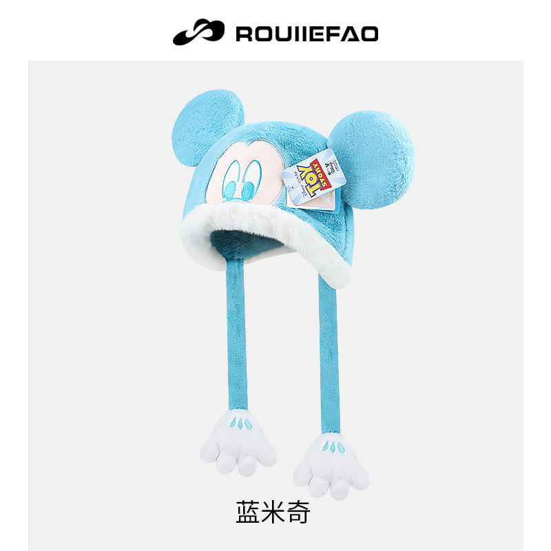 Disney Minnie Mickey Cartoon Hat Female Autumn and Winter Thickening Warm Plush Earmuffs Hat