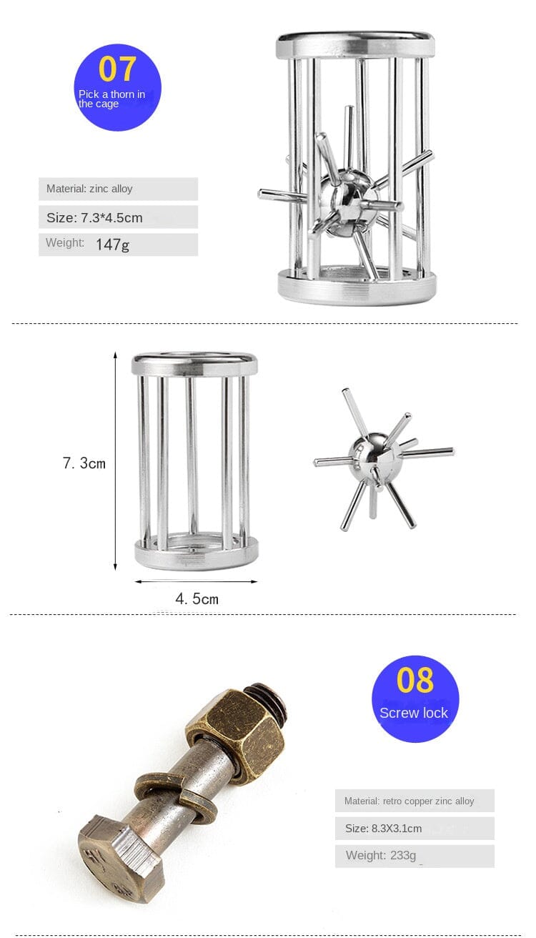 Teka-teki Cincin Intelektual Paduan Seng, Set Pembuka, Teka-teki Otak Sembilan Cincin Terhubung, Kunci Kongming, Teka-teki Ajaib Emas.