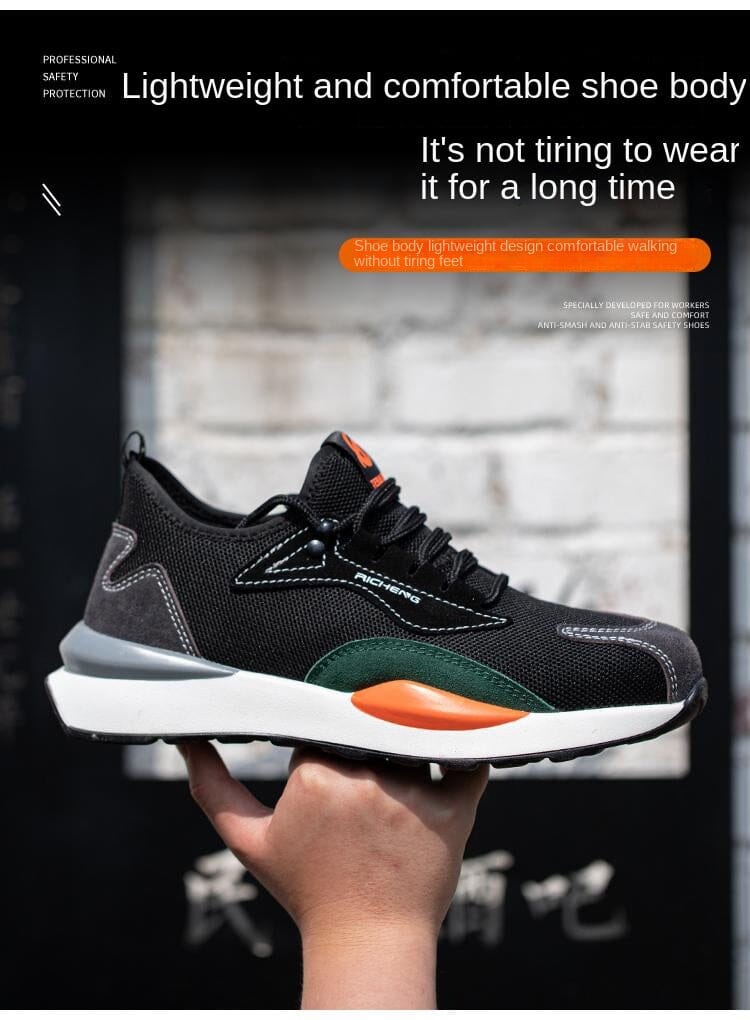 Sepatu Pelindung Kerja Pria, dilengkapi dengan fitur-fitur seperti anti pecah, anti tusuk, anti tusuk, berisolasi, ringan, menyerap keringat, dan anti bau serta sol yang lembut.