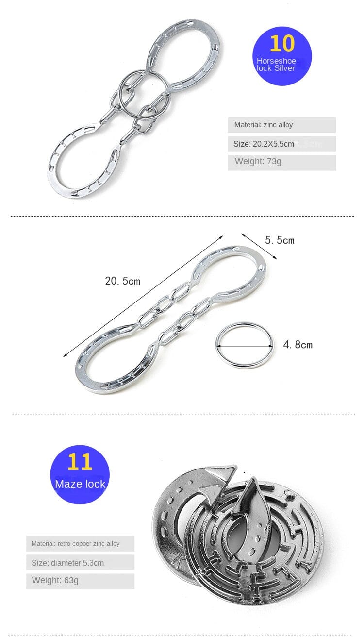 Teka-teki Cincin Intelektual Paduan Seng, Set Pembuka, Teka-teki Otak Sembilan Cincin Terhubung, Kunci Kongming, Teka-teki Ajaib Emas.