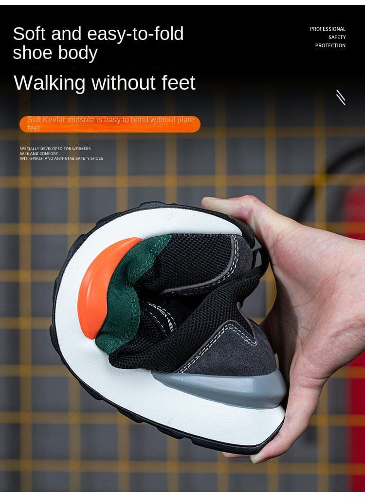 Sepatu Pelindung Kerja Pria, dilengkapi dengan fitur-fitur seperti anti pecah, anti tusuk, anti tusuk, berisolasi, ringan, menyerap keringat, dan anti bau serta sol yang lembut.