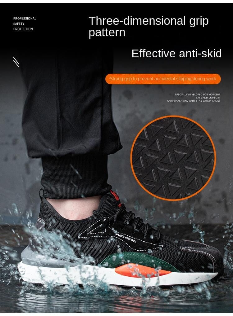 Sepatu Pelindung Kerja Pria, dilengkapi dengan fitur-fitur seperti anti pecah, anti tusuk, anti tusuk, berisolasi, ringan, menyerap keringat, dan anti bau serta sol yang lembut.