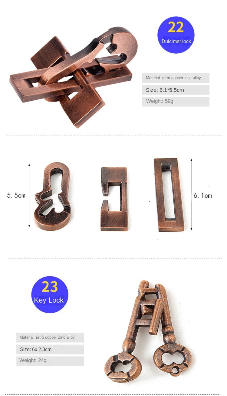 Teka-teki Cincin Intelektual Paduan Seng, Set Pembuka, Teka-teki Otak Sembilan Cincin Terhubung, Kunci Kongming, Teka-teki Ajaib Emas.