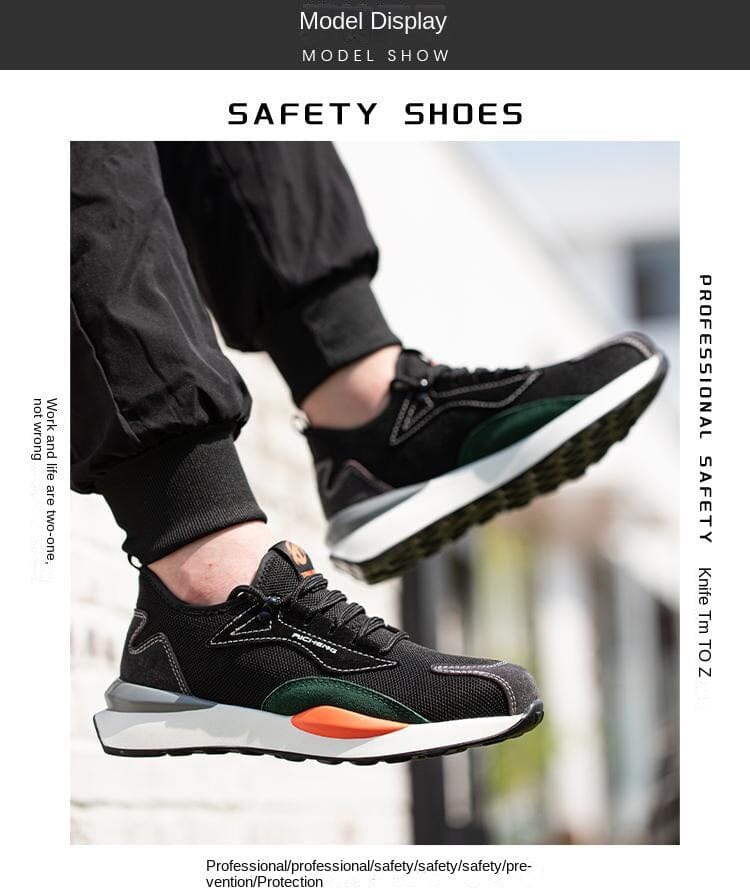 Sepatu Pelindung Kerja Pria, dilengkapi dengan fitur-fitur seperti anti pecah, anti tusuk, anti tusuk, berisolasi, ringan, menyerap keringat, dan anti bau serta sol yang lembut.