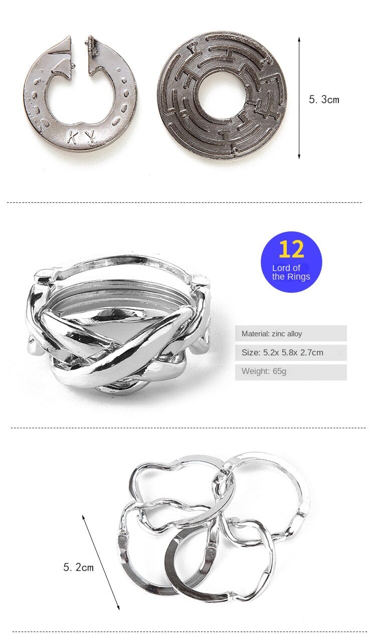 Teka-teki Cincin Intelektual Paduan Seng, Set Pembuka, Teka-teki Otak Sembilan Cincin Terhubung, Kunci Kongming, Teka-teki Ajaib Emas.