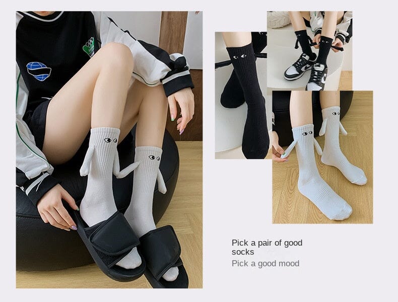 Kaus Kaki Pasangan Magnetik, Kaus Kaki Genggam, Kaus Kaki Pasangan untuk Pria dan Wanita, Kaus Kaki Pertengahan Betis Pribadi untuk Musim Panas.