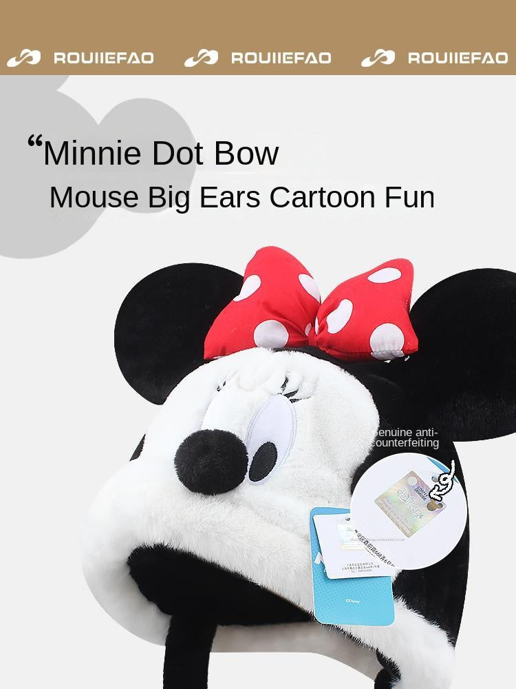 Disney Minnie Mickey Cartoon Hat Female Autumn and Winter Thickening Warm Plush Earmuffs Hat