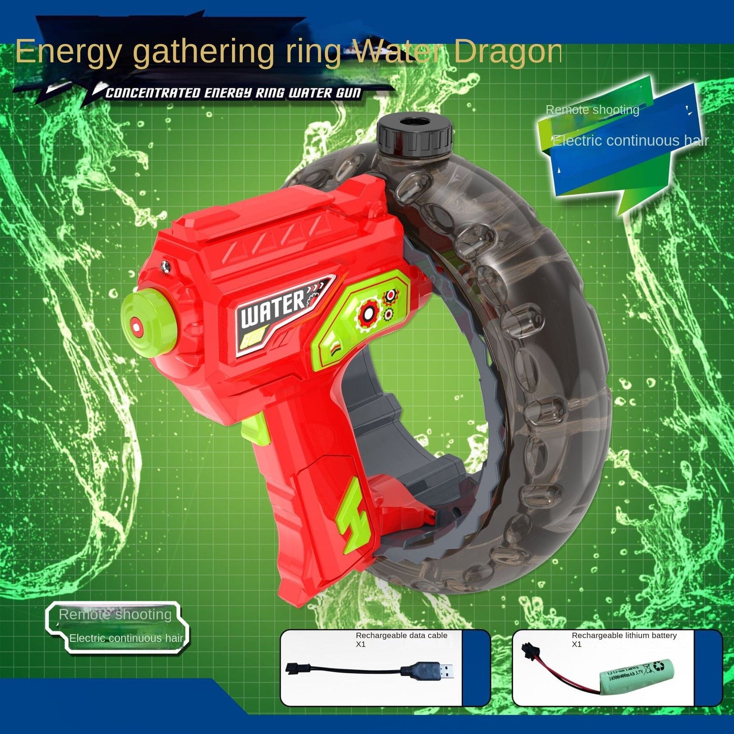 Pistol Air Elektrik Loop Pemusat Energi Baru Pistol Air Keren Ringan Kapasitas Besar Mainan Anak-anak Rambut Satu Tombol