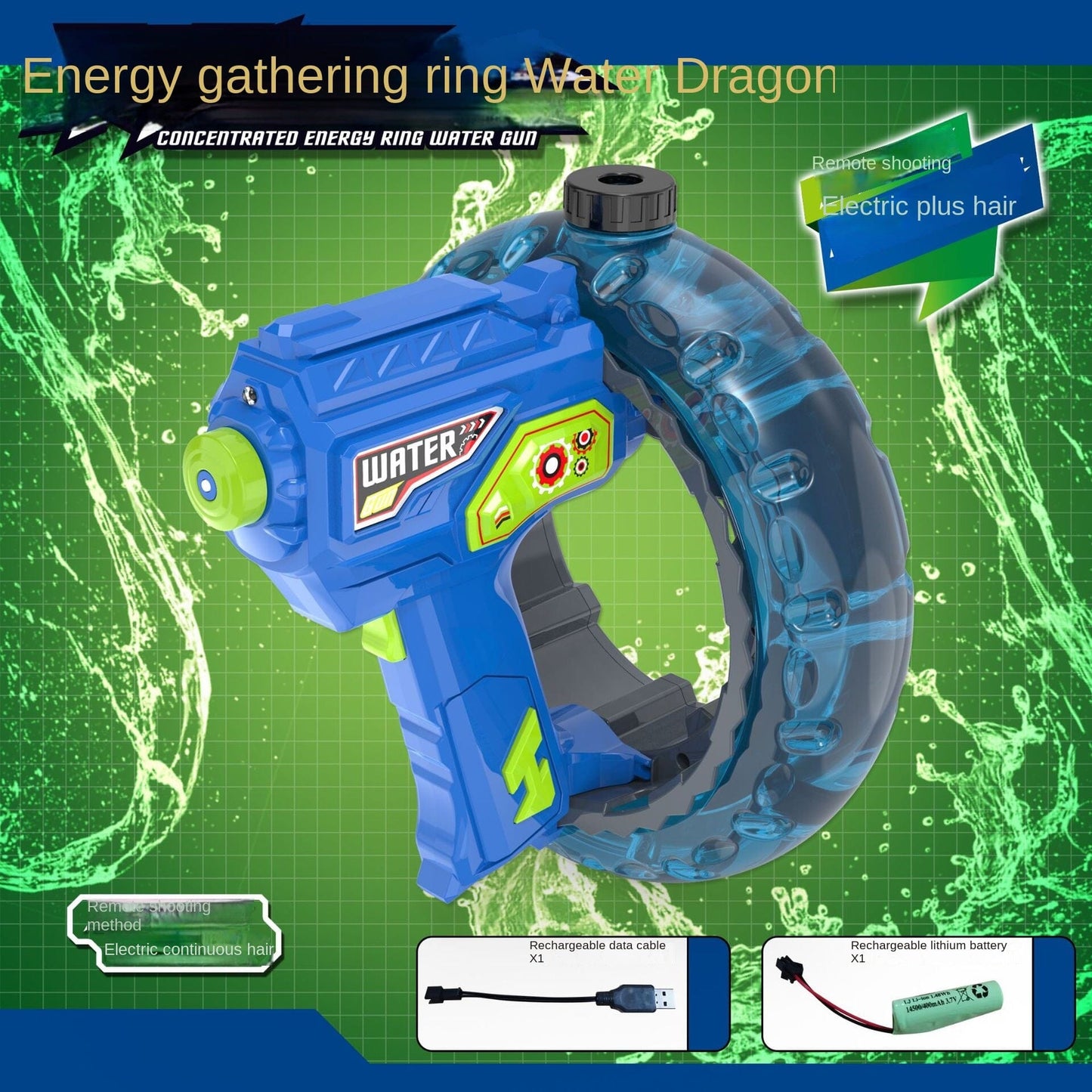 Pistol Air Elektrik Loop Pemusat Energi Baru Pistol Air Keren Ringan Kapasitas Besar Mainan Anak-anak Rambut Satu Tombol