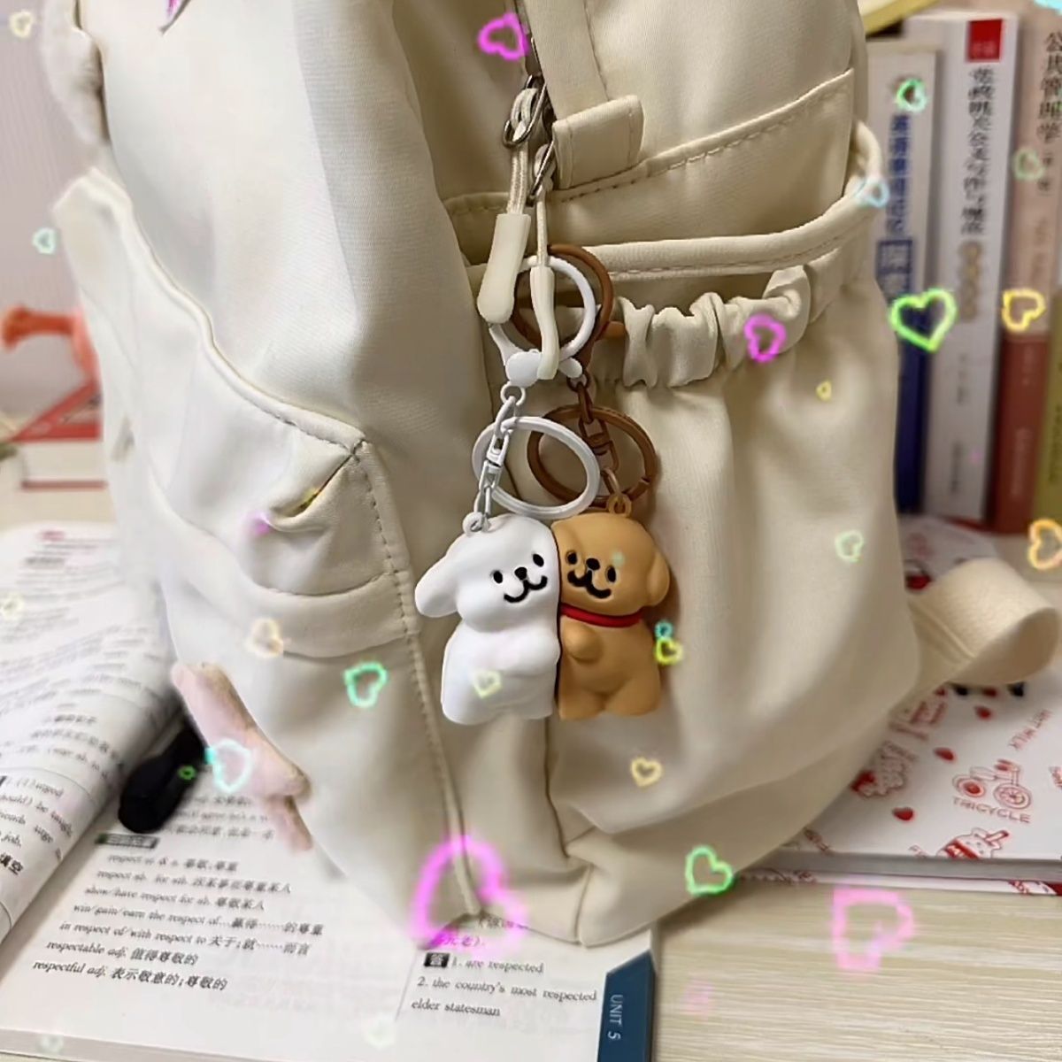 Gantungan Kunci Magnetik Pasangan Anak Anjing Lucu Kreatif Baru Anak Anjing Keepmoving 1991 Kartun Tas Sekolah Liontin Hadiah