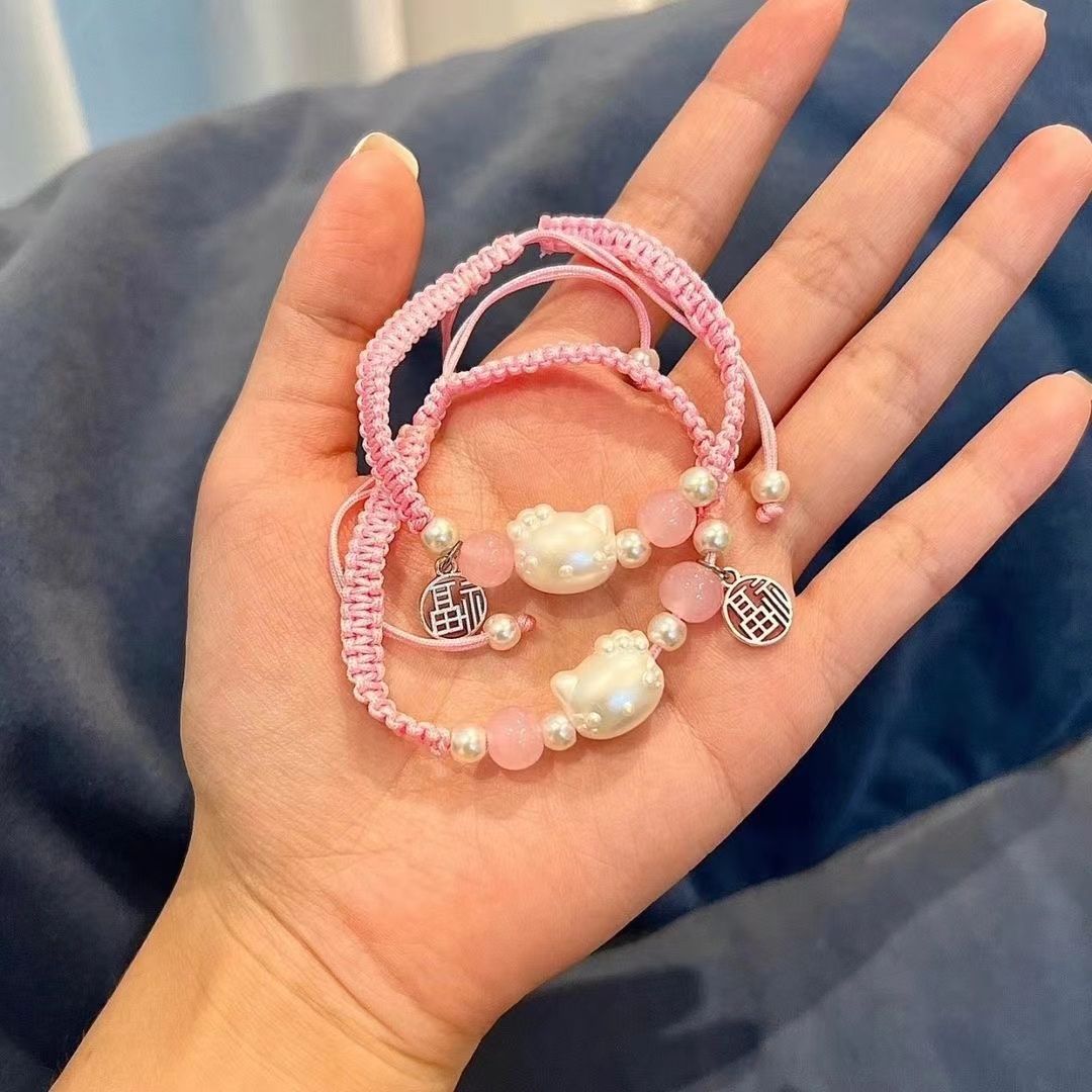 Gelang Hello Kitty Gaya Sama Tiktok Gelang Tenun Buatan Tangan Sederhana Lucu untuk Hadiah Pasangan untuk Sahabat