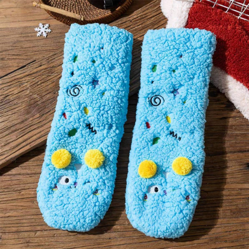 Thickened Non-Slip Floor Socks Cute Cartoon Embroidery Female Sleeping Socks Warm Berber Fleece Thick Fleece Socks Female