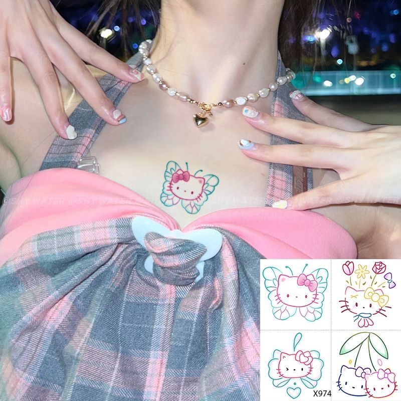 Kartun baru kucing kucing tato warna-warni aplikasi lengan lembut gadis gadis lucu hati pita bisa dicuci tahan air pelajar