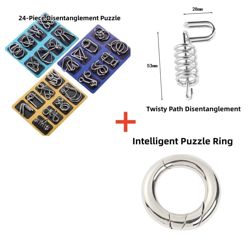 Neun-Ketten-Intelligenz-Entriegelungsring-Entriegelungs-Puzzle-Spielzeug Luban-Schloss Kongming-Schloss-Set Kindergrundschule 24-teiliges Set