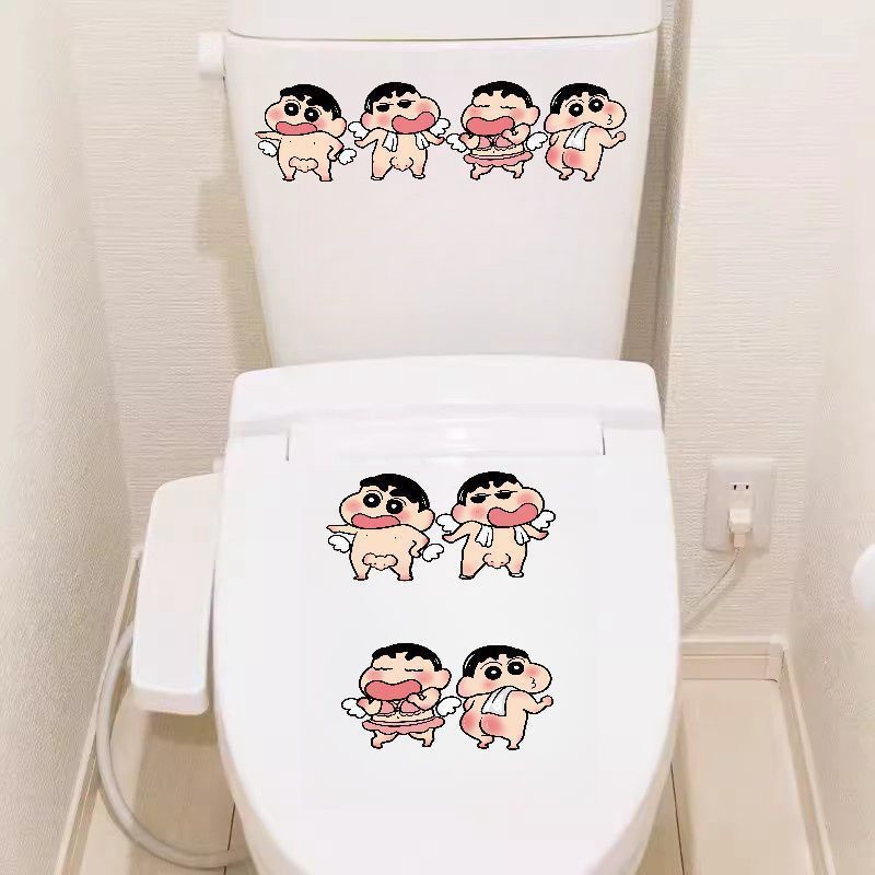 Stiker Kartun Crayon Xiaoxin Stiker Dinding Kamar Mandi Happy Day Stiker Ubin Toilet Rumah Stiker Dinding Kamar Mandi Tahan Air