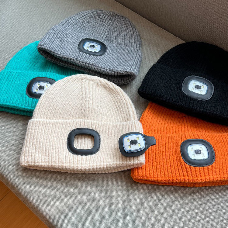 Boys and Girls Autumn and Winter with Light Woolen Cap Ear Protection Cycling LED Light Luminous Light Night Road Outdoor Lighting Hat