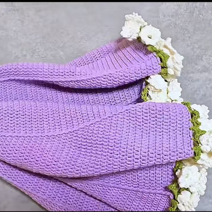 Handmade Yarn DIY Bouquet Blanket Kit Crochet Lily of the Valley Rose Blanket Transform into Bouquet Creative Gift