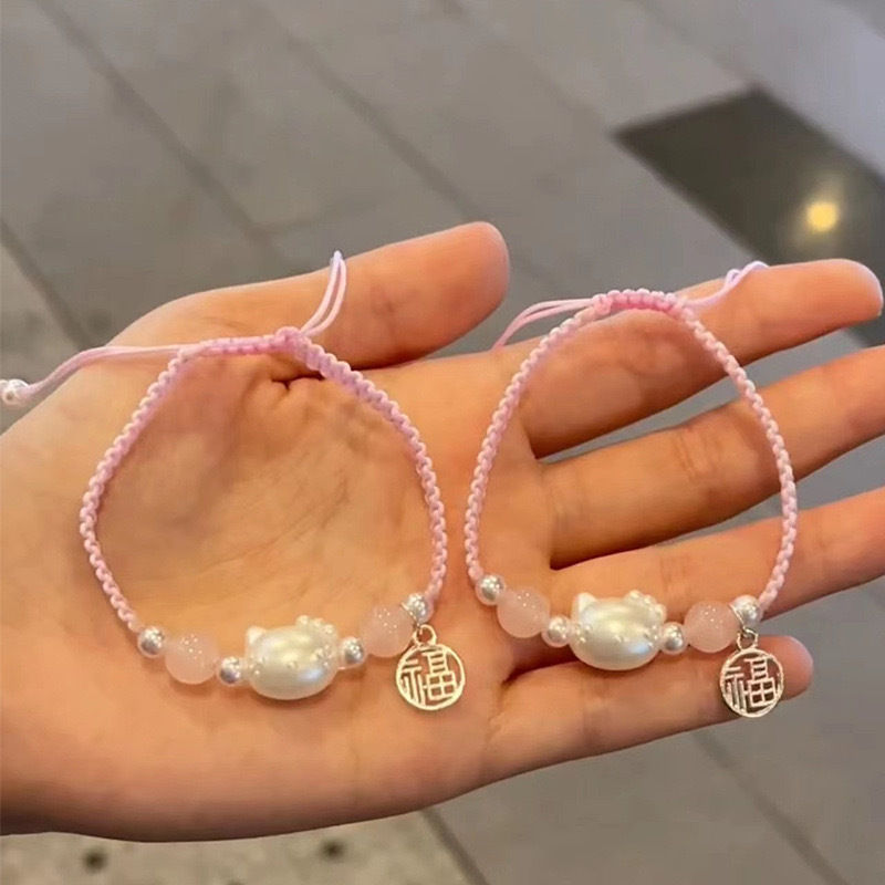 Gelang Hello Kitty Gaya Sama Tiktok Gelang Tenun Buatan Tangan Sederhana Lucu untuk Hadiah Pasangan untuk Sahabat