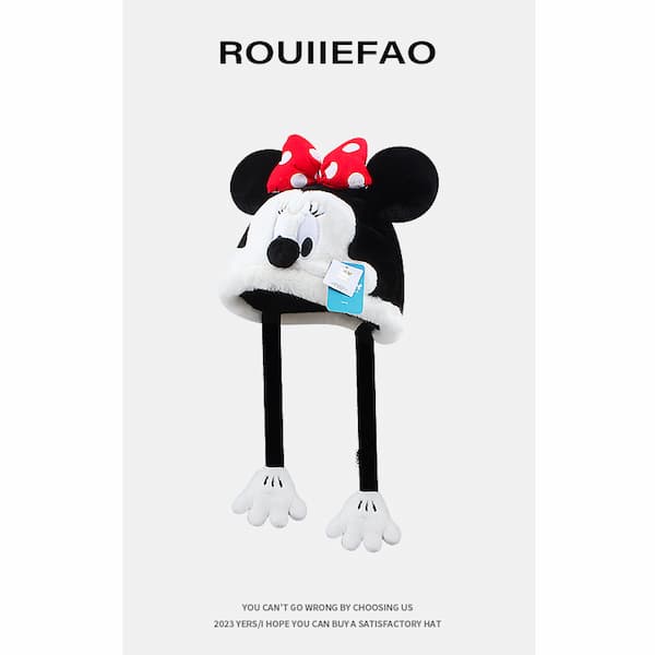 Disney Minnie Mickey Cartoon Hat Female Autumn and Winter Thickening Warm Plush Earmuffs Hat
