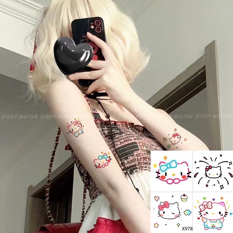 Kartun baru kucing kucing tato warna-warni aplikasi lengan lembut gadis gadis lucu hati pita bisa dicuci tahan air pelajar