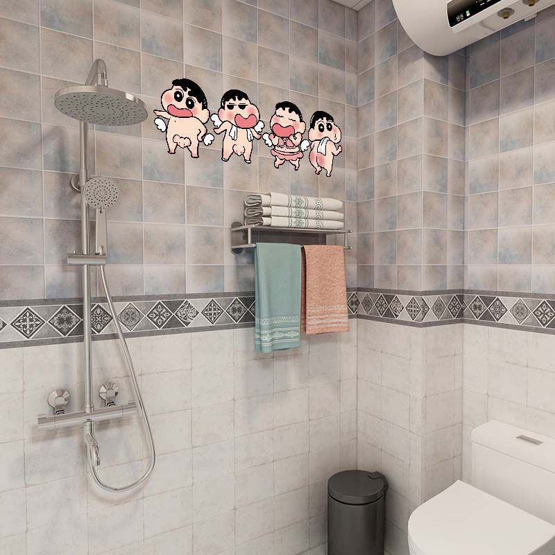 Stiker Kartun Crayon Xiaoxin Stiker Dinding Kamar Mandi Happy Day Stiker Ubin Toilet Rumah Stiker Dinding Kamar Mandi Tahan Air