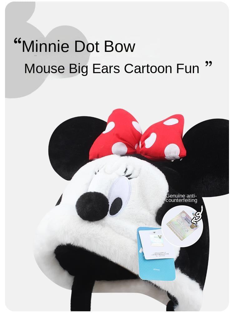 Disney Minnie Mickey Cartoon Hat Female Autumn and Winter Thickening Warm Plush Earmuffs Hat