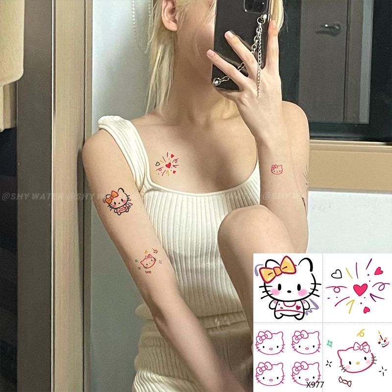 Kartun baru kucing kucing tato warna-warni aplikasi lengan lembut gadis gadis lucu hati pita bisa dicuci tahan air pelajar