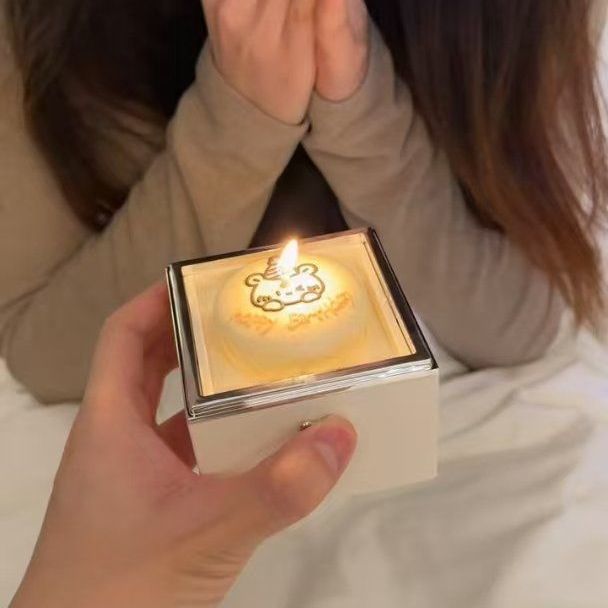 Bear Rotating Gift Box Cake Bear Candle Ring Box Valentine's Day Birthday Gift for Girlfriend