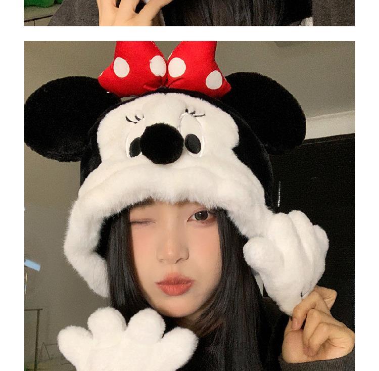 Disney Minnie Mickey Cartoon Hat Female Autumn and Winter Thickening Warm Plush Earmuffs Hat