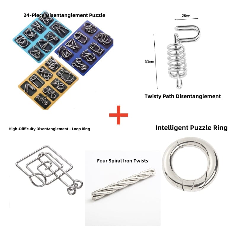 Neun-Ketten-Intelligenz-Entriegelungsring-Entriegelungs-Puzzle-Spielzeug Luban-Schloss Kongming-Schloss-Set Kindergrundschule 24-teiliges Set