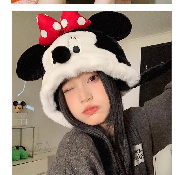Disney Minnie Mickey Cartoon Hat Female Autumn and Winter Thickening Warm Plush Earmuffs Hat