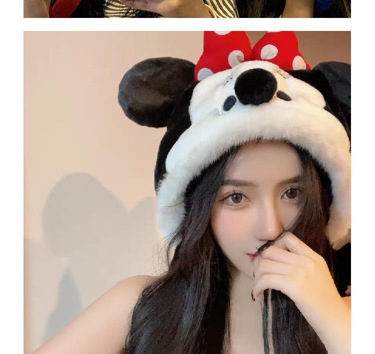 Disney Minnie Mickey Cartoon Hat Female Autumn and Winter Thickening Warm Plush Earmuffs Hat