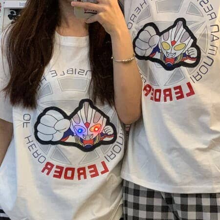 Kaos Ultraman Kreatif Bercahaya Pakaian Pasangan Anak-anak Menyala Atasan Kartun Bercahaya