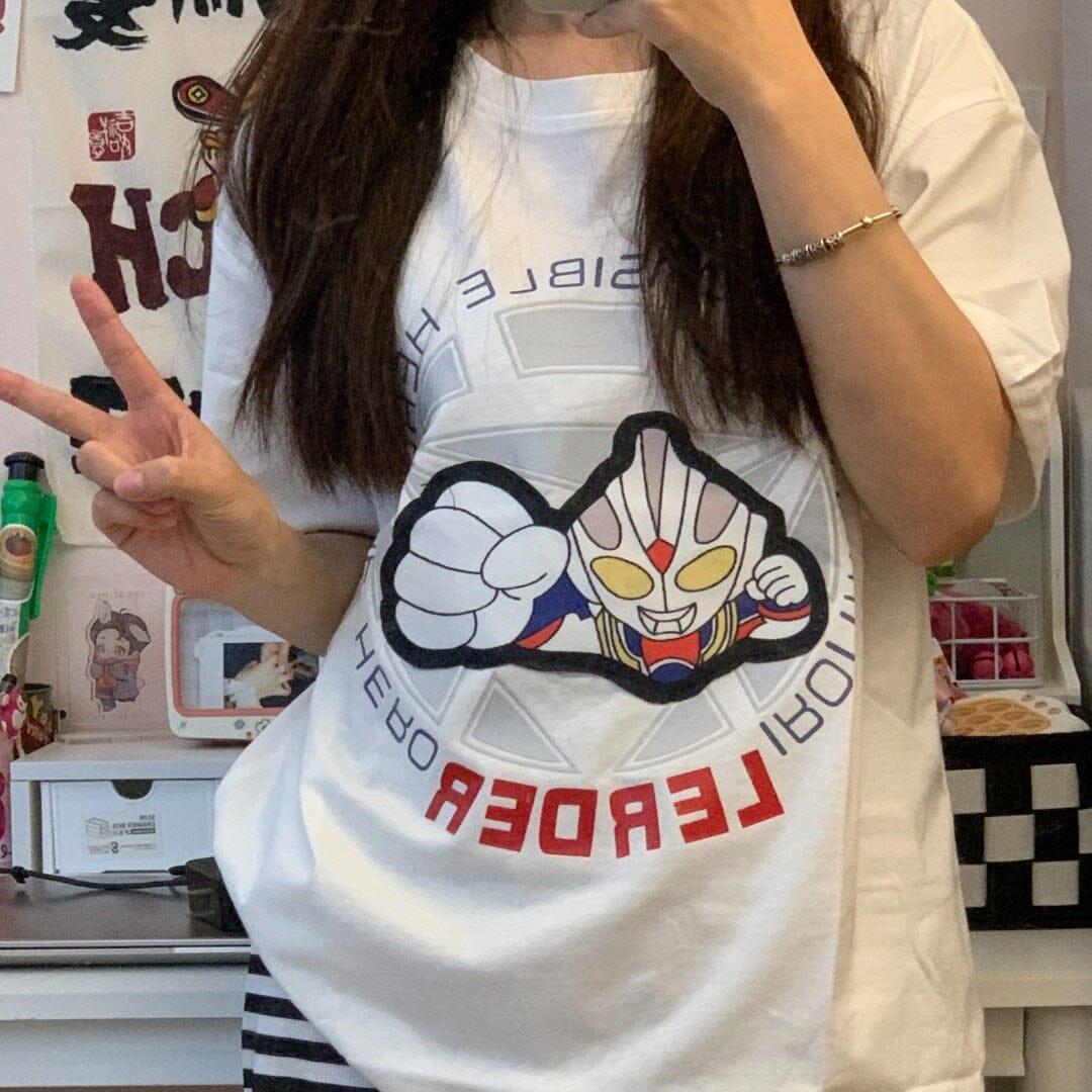 Kaos Ultraman Kreatif Bercahaya Pakaian Pasangan Anak-anak Menyala Atasan Kartun Bercahaya