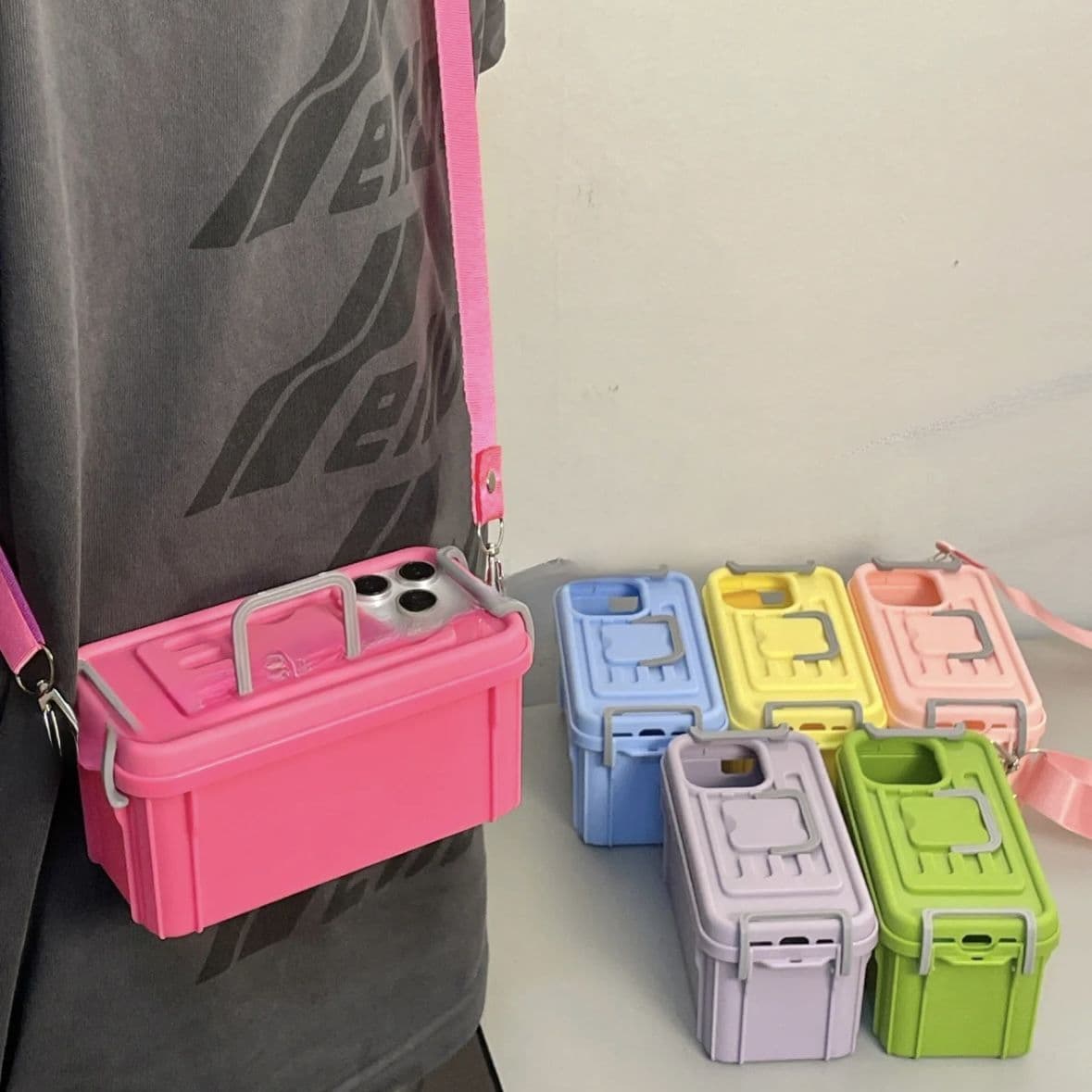 Kotak Penyimpanan Macaron Kreatif Selempang untuk Iphone15 Apple 14 Casing Ponsel 13 Kepribadian 12 Baru 11 Wanita