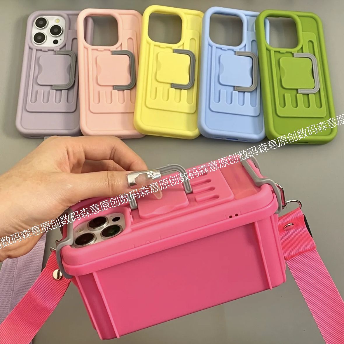 Kotak Penyimpanan Macaron Kreatif Selempang untuk Iphone15 Apple 14 Casing Ponsel 13 Kepribadian 12 Baru 11 Wanita
