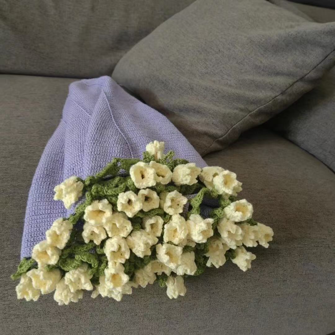 Handmade Yarn DIY Bouquet Blanket Kit Crochet Lily of the Valley Rose Blanket Transform into Bouquet Creative Gift