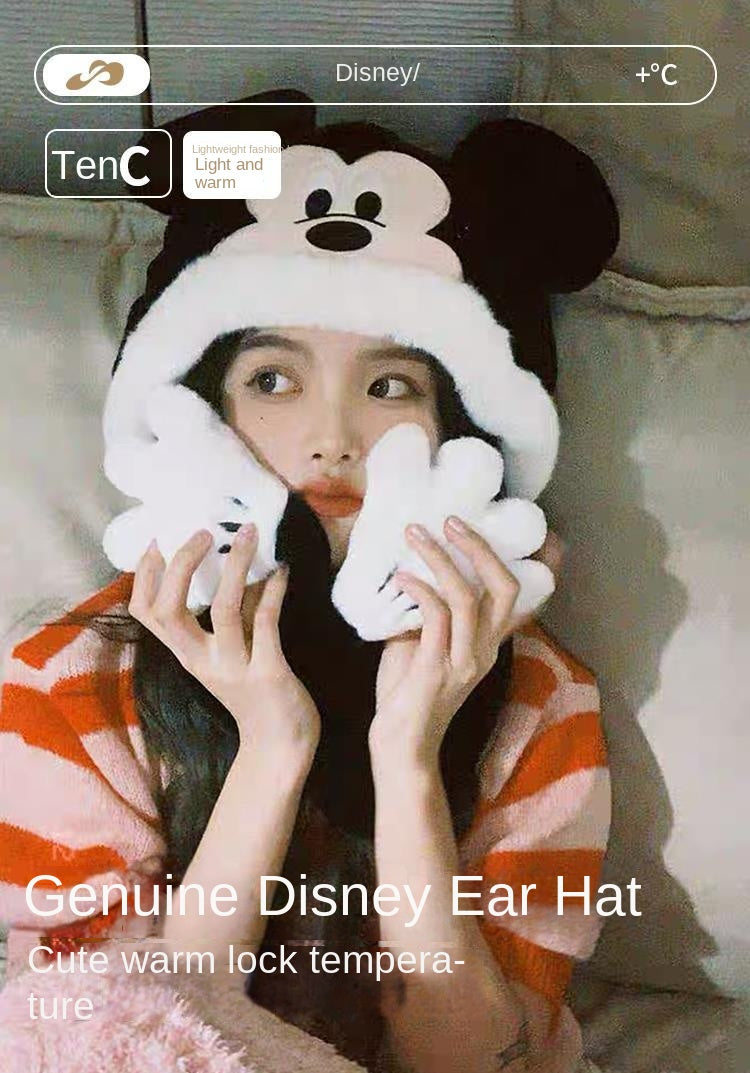 Disney Minnie Mickey Cartoon Hat Female Autumn and Winter Thickening Warm Plush Earmuffs Hat