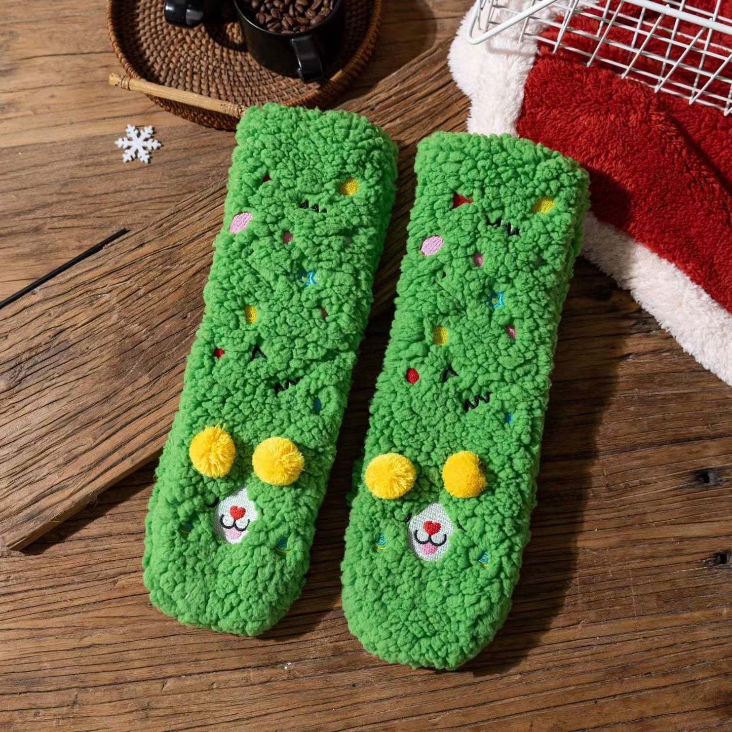 Thickened Non-Slip Floor Socks Cute Cartoon Embroidery Female Sleeping Socks Warm Berber Fleece Thick Fleece Socks Female