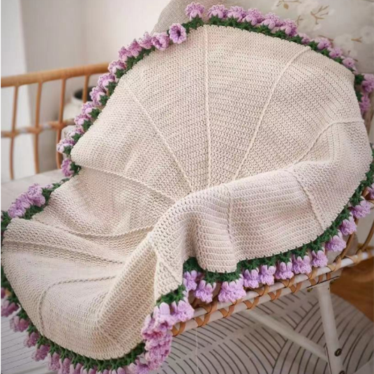 Handmade Yarn DIY Bouquet Blanket Kit Crochet Lily of the Valley Rose Blanket Transform into Bouquet Creative Gift