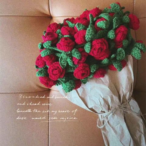 Handmade Yarn DIY Bouquet Blanket Kit Crochet Lily of the Valley Rose Blanket Transform into Bouquet Creative Gift