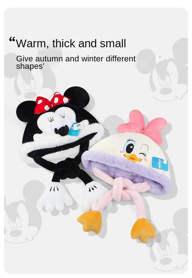 Disney Minnie Mickey Cartoon Hat Female Autumn and Winter Thickening Warm Plush Earmuffs Hat