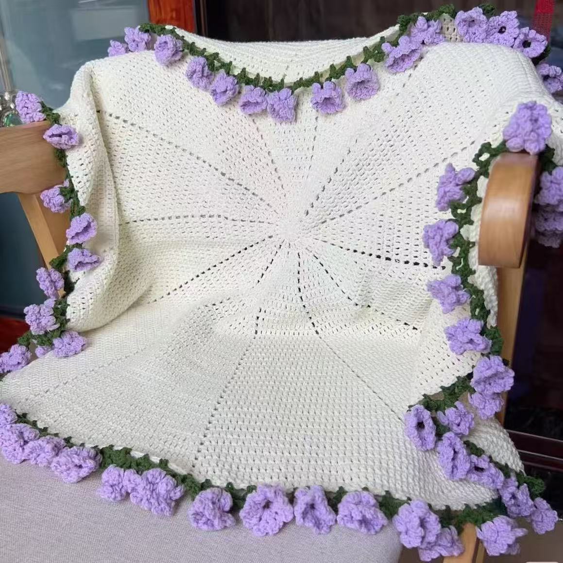 Handmade Yarn DIY Bouquet Blanket Kit Crochet Lily of the Valley Rose Blanket Transform into Bouquet Creative Gift