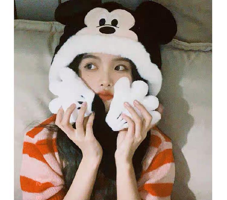 Disney Minnie Mickey Cartoon Hat Female Autumn and Winter Thickening Warm Plush Earmuffs Hat