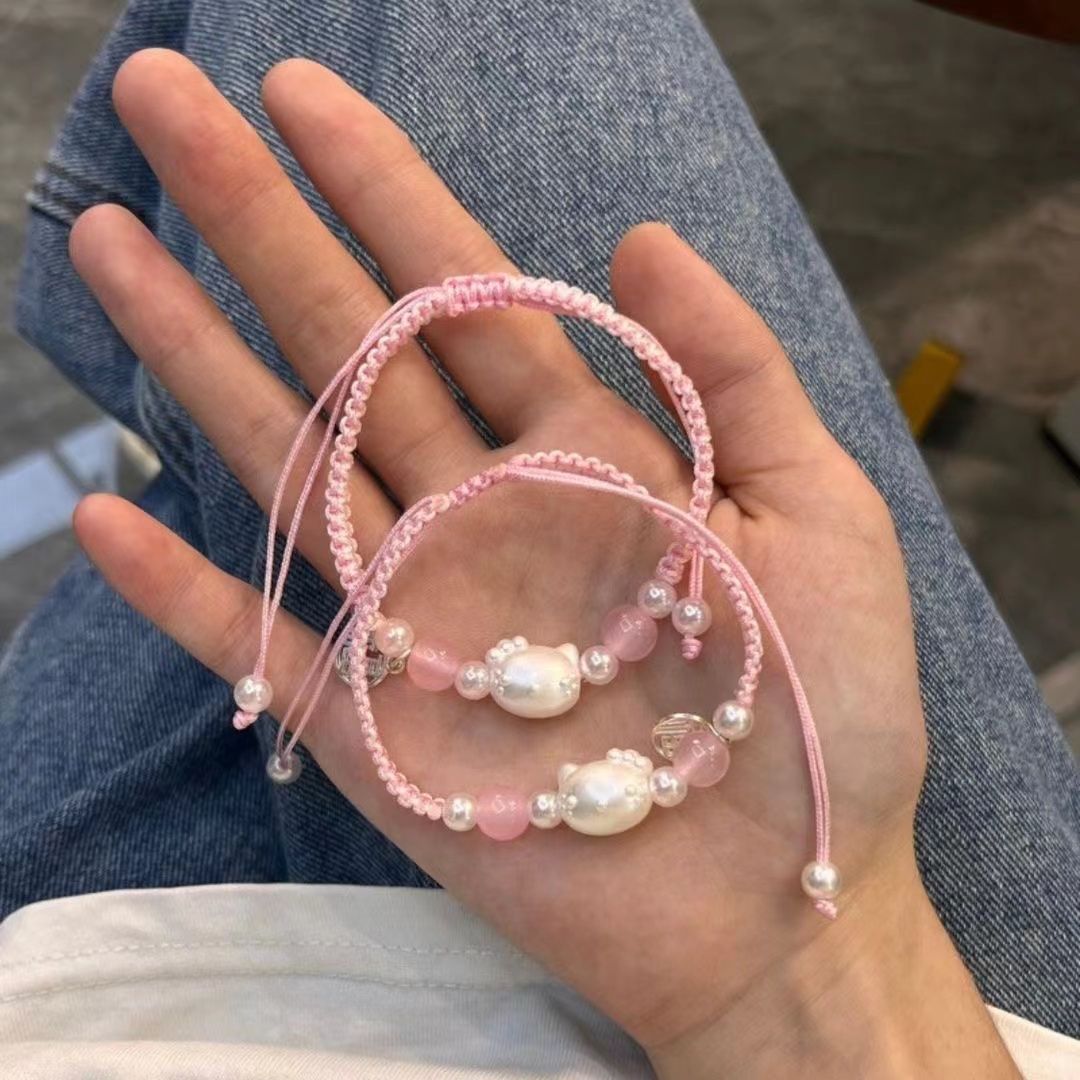 Gelang Hello Kitty Gaya Sama Tiktok Gelang Tenun Buatan Tangan Sederhana Lucu untuk Hadiah Pasangan untuk Sahabat