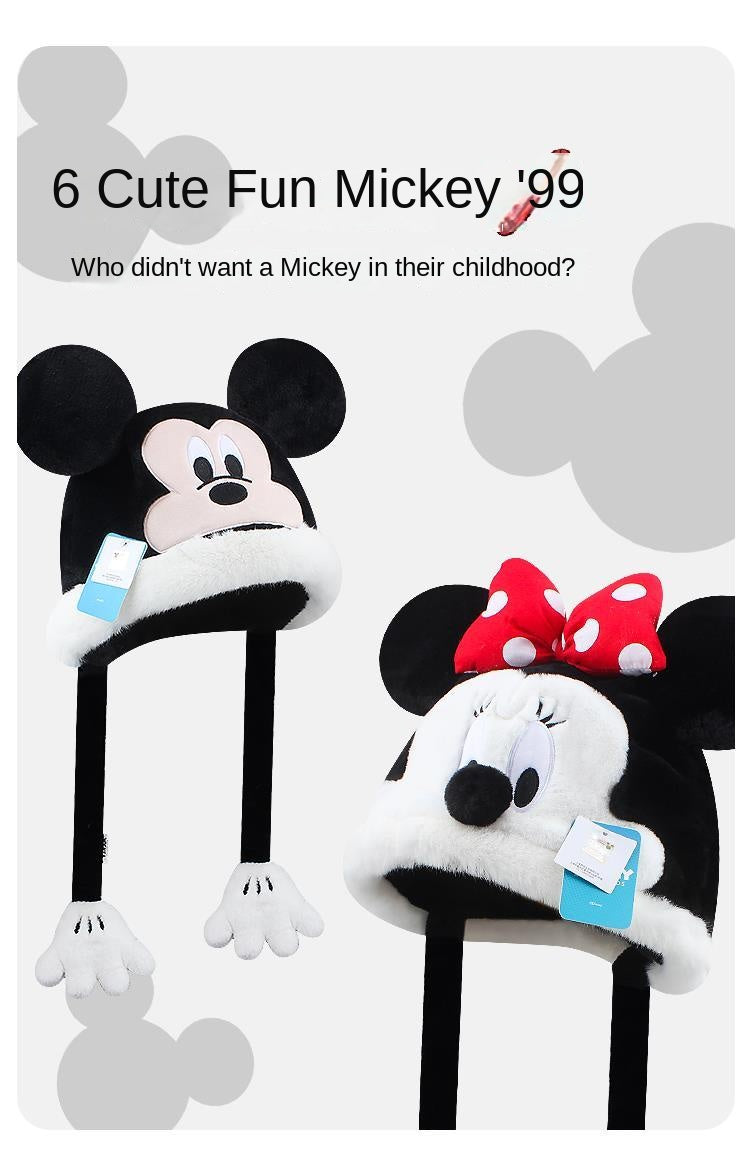 Disney Minnie Mickey Cartoon Hat Female Autumn and Winter Thickening Warm Plush Earmuffs Hat