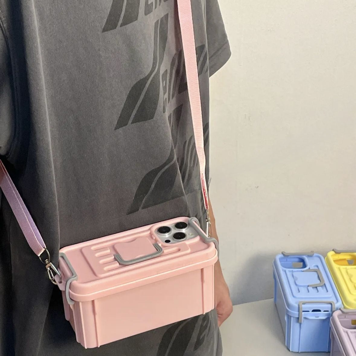 Kotak Penyimpanan Macaron Kreatif Selempang untuk Iphone15 Apple 14 Casing Ponsel 13 Kepribadian 12 Baru 11 Wanita