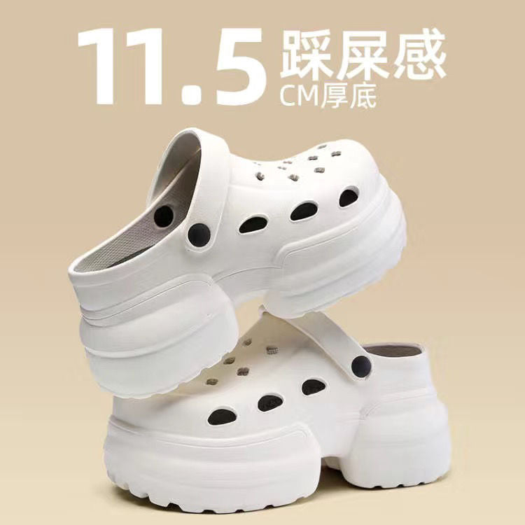 Sepatu Panda Light Hole Wanita Pakaian Luar Ruangan 2024 Baru Musim Semi dan Musim Panas Antiselip Muffin Meningkat Sandal Ujung Tertutup dengan Lampu Wanita