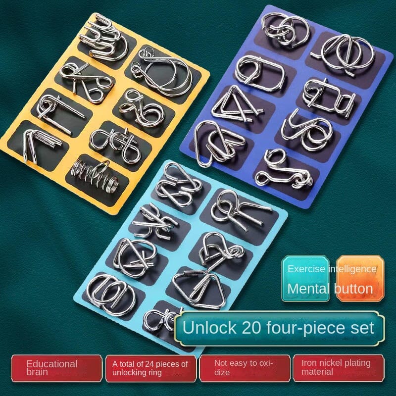 Neun-Ketten-Intelligenz-Entriegelungsring-Entriegelungs-Puzzle-Spielzeug Luban-Schloss Kongming-Schloss-Set Kindergrundschule 24-teiliges Set